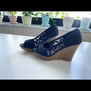 Black lace platforms